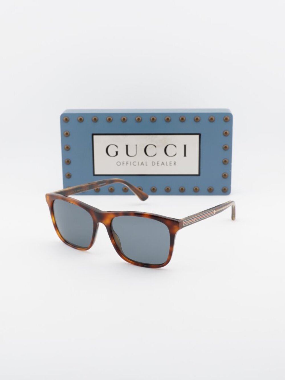 Gucci GG0381S 009 Rectangle Sunglasses - Havana / Blue